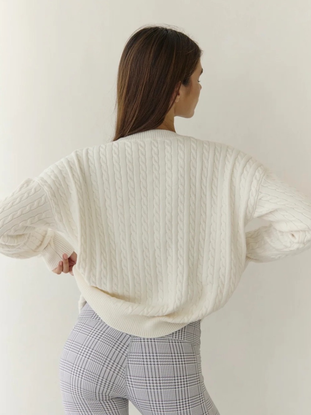 Lightweight Cable Crewneck Sweater in Cream
